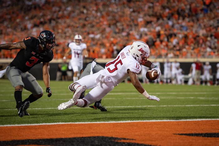 South Alabama receiver Kawaan Baker (15) dives for against Oklahoma State. Mandatory Credit: Rob Ferguson-USA TODAY Sports